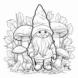 gnome forest mushrooms leaves