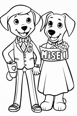 bride groom labrador dog with neon sign that says just married