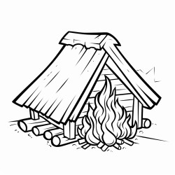 a cute building a bonfire  coloring bookvector white background black and white black drawing