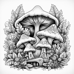 a trippy mushroom and leaves