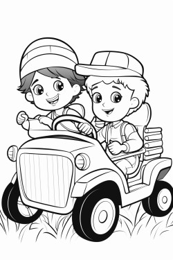 a cute hayride with friends  coloring bookvector white background black and white black drawing