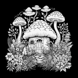 black background mushroom overgrowth surrounding a portal mysterious flower
