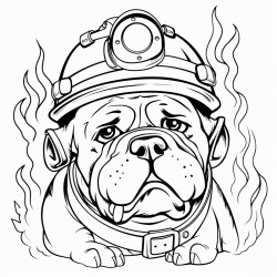 mean bulldog fire fighter cartoon