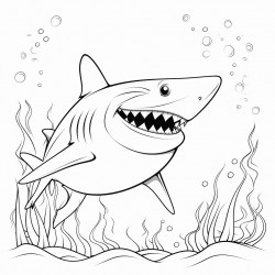 a shark patrolling the deep sea with a menacing grin