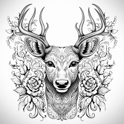 a deer with symmetrical pattern inside of it no color no shading thick lines no black spots images for coloring book