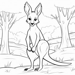 a kangaroo with a black belt in the forest