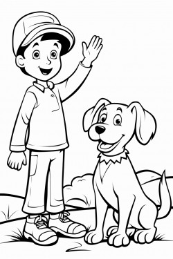 unicorm high fiving a dog in a green pasture with the sky behind them blank coloring page