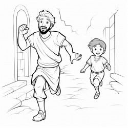 bible coloring page of the prodigal son running home to the father make them with short hair