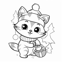 a cute cat  dressed in christmas clothes playing with a christmas decoration ball under the christmas tree