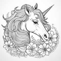 fantasy themed unicorn colouring page