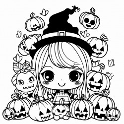 coloring page summer hallowen no background kawaii style white and black
