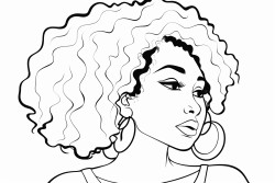 a simple black  white line art color by number oloring page illustration of an black girl smoling