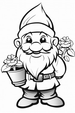 a cute dad dwarf holding a wooden flower pot