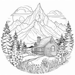 mountain with cabin