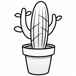 cactus in pot easy simple line art thick blackoutline