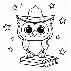 a wise owl with a graduation cap sitting on a stack of books under a starry sky