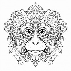 monkey with mandala pattern thick black outline detailed