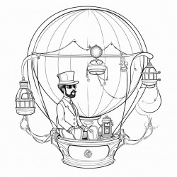 steamer ship globe horse and carriage man in top hat riding an elephant hot air balloon pocket watch