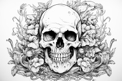 tombstone aged with raven cross lily of the valley skull