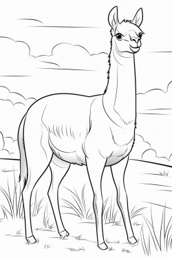 llama grazes on grass