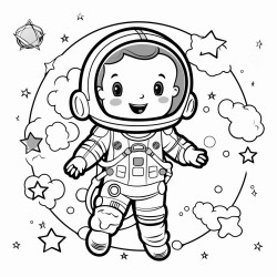 a cute astronaut floating in space surrounded by twinkling stars