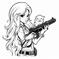 a beautiful chick with long hair holding a gun