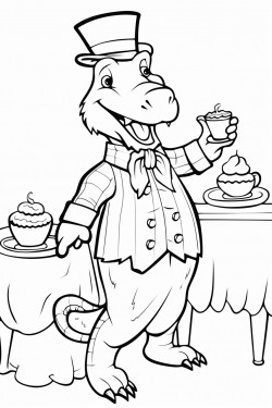 an alligator dancing at a tea party
