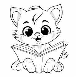 a cat reading a book