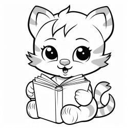 nonoline kitty cat reading a book bold lines