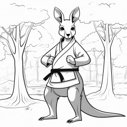 kangaroo wearing a black belt in the forest