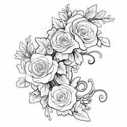 a capital j with a few juniper stems and roses wrapped around it