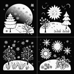 all four seasons no black backgrounds cartoon style