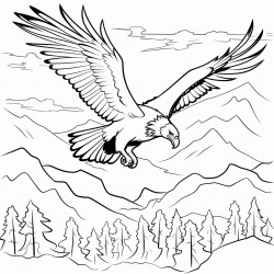 a vulture flying over a forest