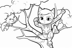 a superhero saving a cat from tree