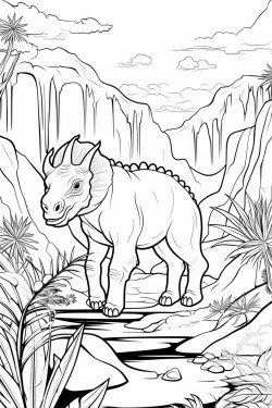 triceratops near waterfalls eating plants