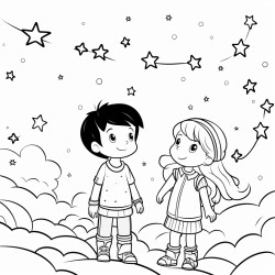 a night filled with stars and a couple is looking up at the sky