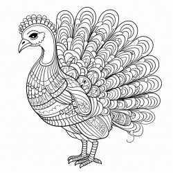 turkey with ornate and mandalas pattern thick black outine