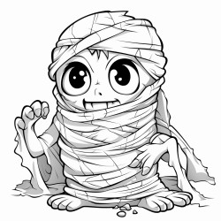a mummy unwrapping itself in a playful manner amid cobwebs
