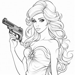 a beautiful chick with long hair holding a gun