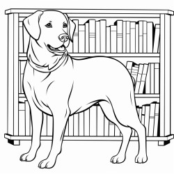 labrador retriever dog in a library