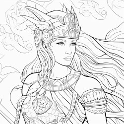 warriorfemalecoloringpagelineartforkidswithamplewhitespace