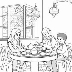 a family having tea in a traditional moroccan caf