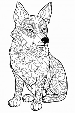 dibuja en blanco y negro un perro bichn malts mordiendo una zapatilla en estilo mandala