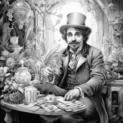 magician at picknic with cards