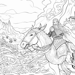 tapestry of dragon getting attacked by noblemen while also  interacting with reindeers in a tundra