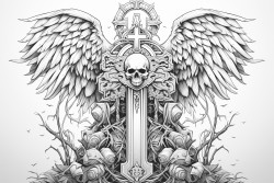 tombstones with cross skull and wings