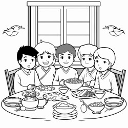 korean chuseok dinner with full moon