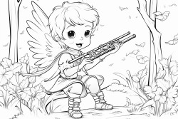 fantasy cute little male forest fairy that plays a flute to gather birds
