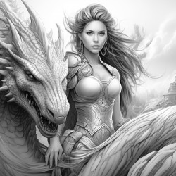angel riding a big dragon