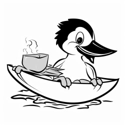 a bird in a boat eating a peanut butter sandwich